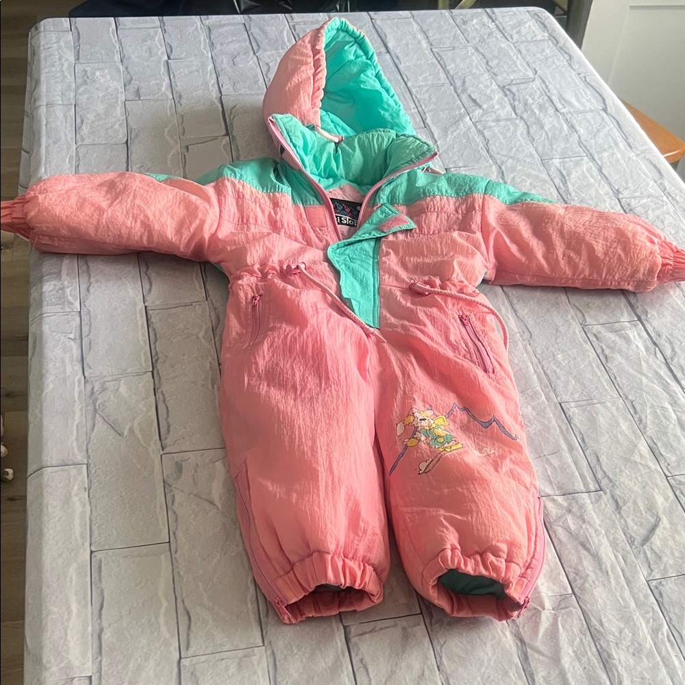VTG SKI SLOPE COLOR BLOCK HOODED GIRLS SNOW JUMPSUIT RARE FIND